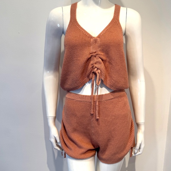 Jolie & Joy Orange Knit Crop Tank Shorts Set Size L Lounge Two Piece Outfit NWOT - Picture 2 of 5